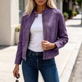 thumbnail image 4 of Women's Faux Suede Coat tand Collar Full Zip Lightweight Jacket Slim Fit Casual Fall Spring Outerwear with Pockets, 4 of 9