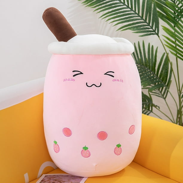 Peluche de 25 cm, pequeño juguete de peluche de té de burbujas de fresa rosa, mini animales de peluche de comida de té de leche suave y suave para bebés, niños, niños pequeños y adolescentes Rojo Verde