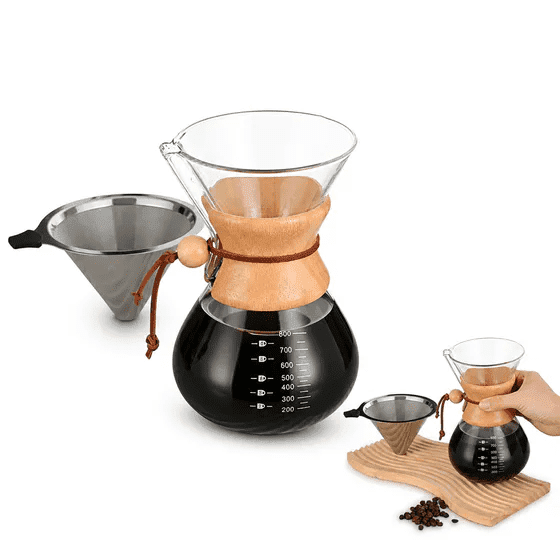 Pour Over Coffee Maker, Borosilicate Glass Drip Coffee Maker with Reusable Stainless Steel Filter and Cork Grip, Glass Coffee Maker for Home Café