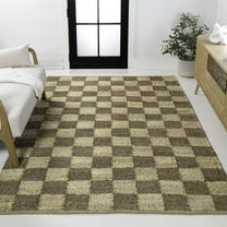 JONATHAN Y NATURAL FIBER 5 x 8 Area Rug, Theo Farmhouse Woven Jute Checkerboard - Natural/Brown, NRF203A-5
