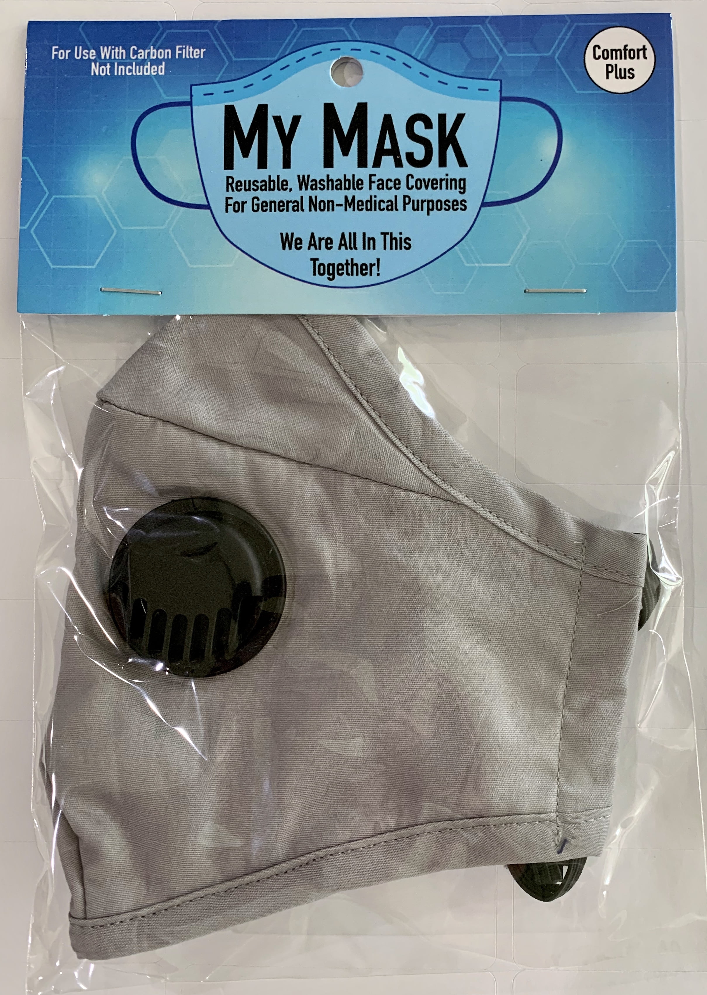 My Mask Breathable Cotton Comfort Plus Cloth Covered Valve Reusable Face Covering Mask - Grey with Black Valve