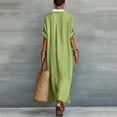 thumbnail image 5 of Mgmyaa Women's Summer Casual V-Neck Short Sleeve Long Dress, Contrast Button Down Shirt Dress with Side Slits, Loose Fit Maxi Length for Beach Vacation, 5 of 9