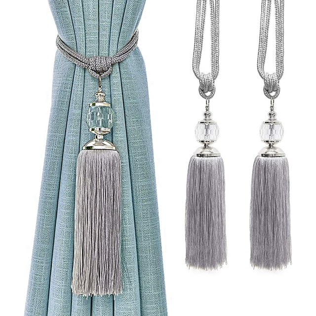 Retenes de cortina con borlas de cuerda para cortina, plateados, para cortinas, cortinas decorativas, alzapaños de cristal, soporte de cortina hecho a mano, paquete de 2