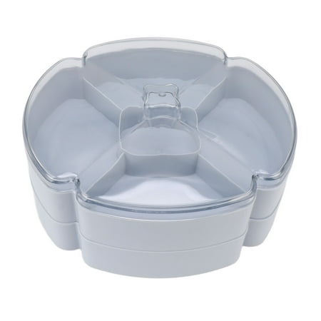 

Plastic Divided Serving Tray Double Layer Divided Serving Dish Nut Platter Candy Snacks Dried Fruit Plate with Lid Blue