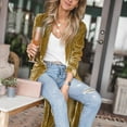thumbnail image 6 of Long Coat Women Cardigan Coat Lapel Long Sleeve Open Front Golden Velvet Fabric Jacket Solid Color Mid-length Outerwear, 6 of 7