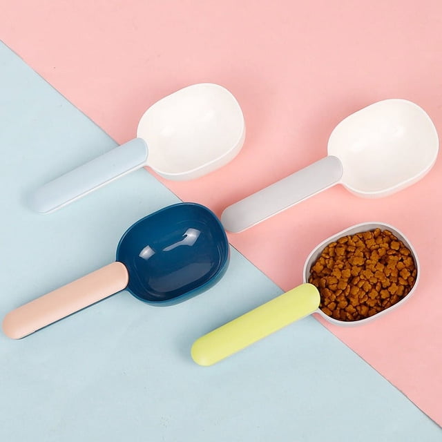 2 cucharas medidoras para comida de mascotas con mango ergonómico con clip para bolsa para gatos, cachorros y perros pequeños, 1 taza medidora para 100g