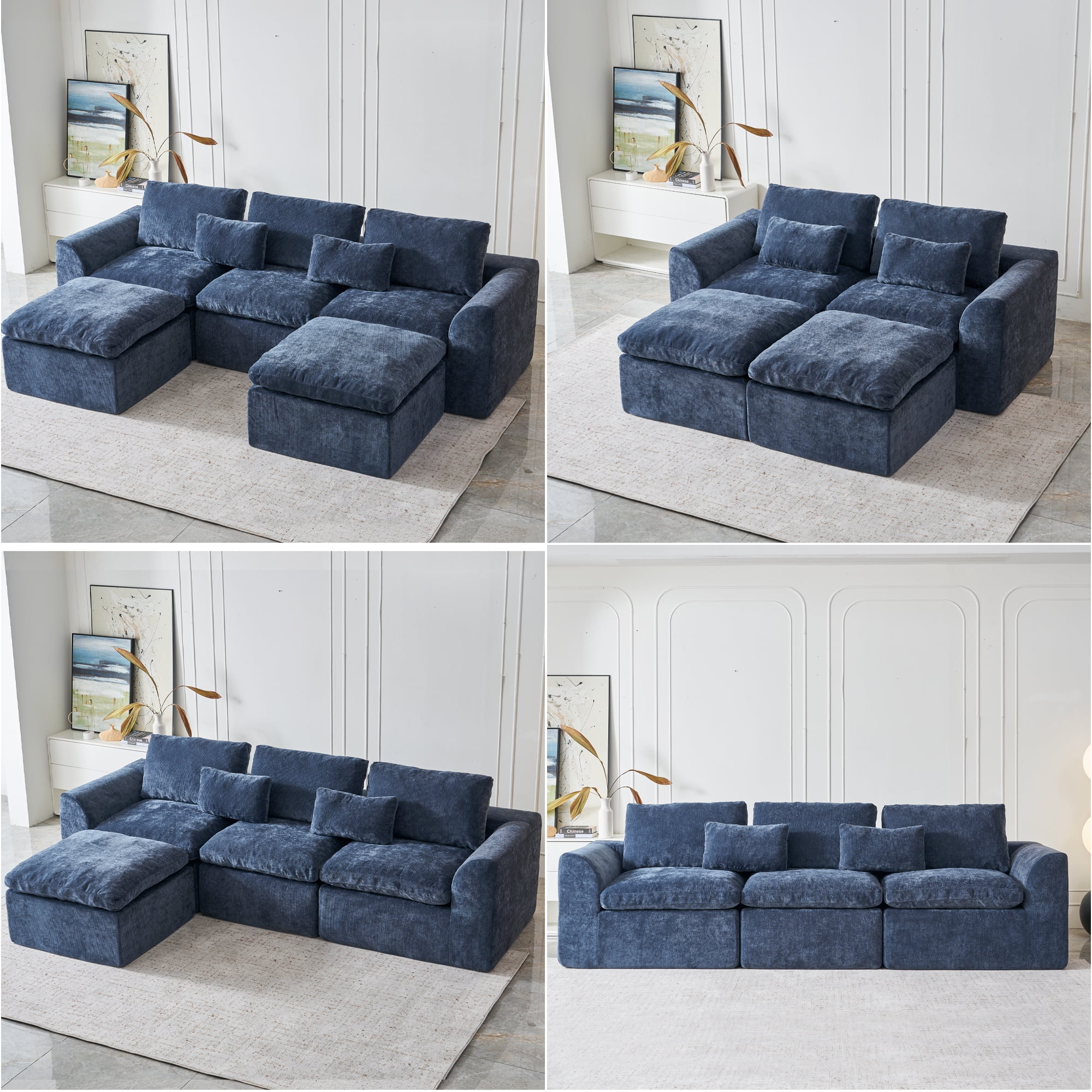 YINIX 120" Modular Sectional Sofa with Movable Ottomans, U-Shaped Couch for Living Room, No Assembly Required, Blue