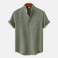 thumbnail image 2 of ZCFZJW Mens Casual Button Shirts Big and Tall Regular Fit Summer Short Sleeve Cotton and Linen T-Shirts Loose Lightweight Comfy Holiday Beach Tops with Pocket Green L, 2 of 6
