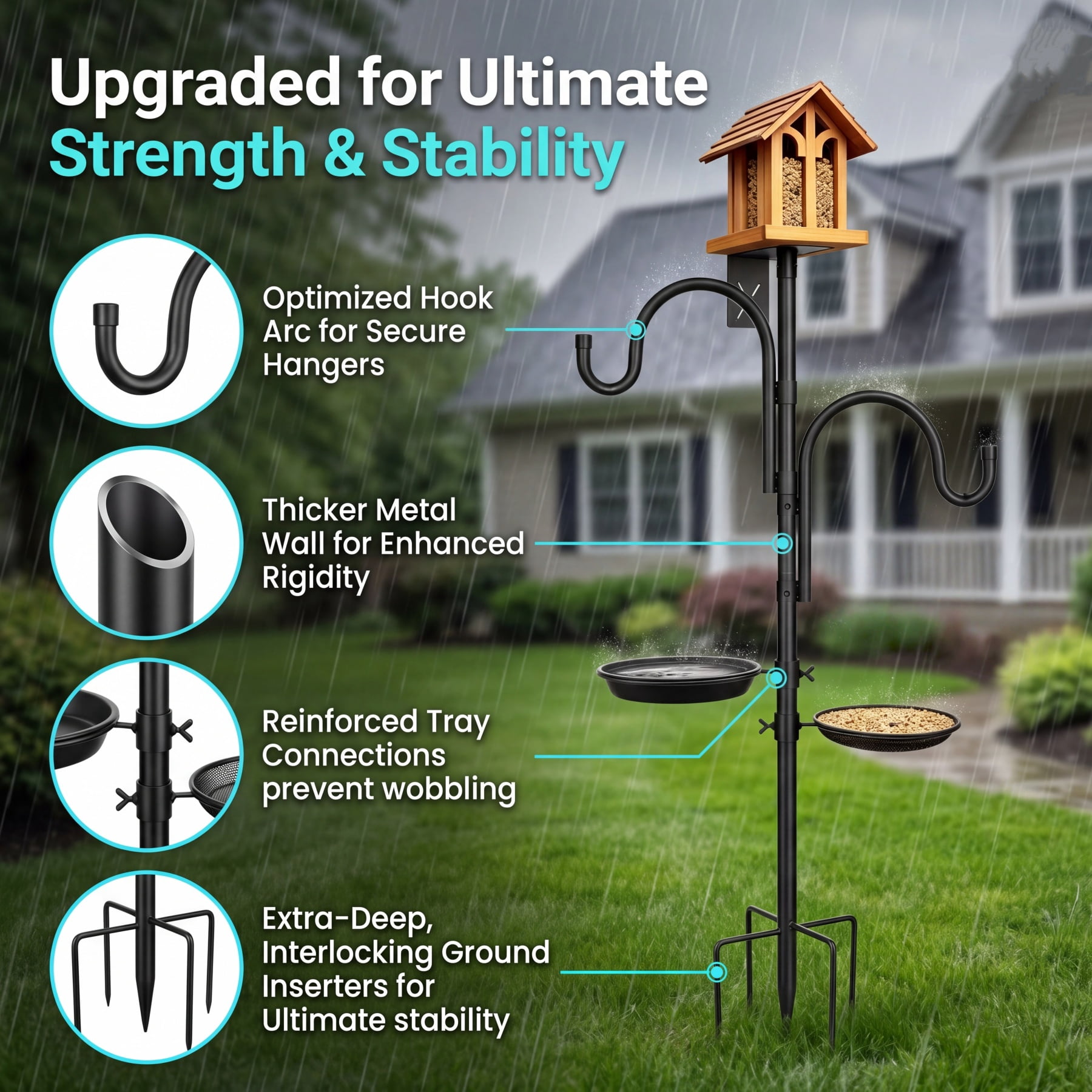 Umailgoo 92" Bird Feeding Station,Heavy Duty Bird Feeder Pole Bird House Stand Mount Kit with Squirrel Proof Baffle,Adjustable Buddy Poles for Outdoors Hanging