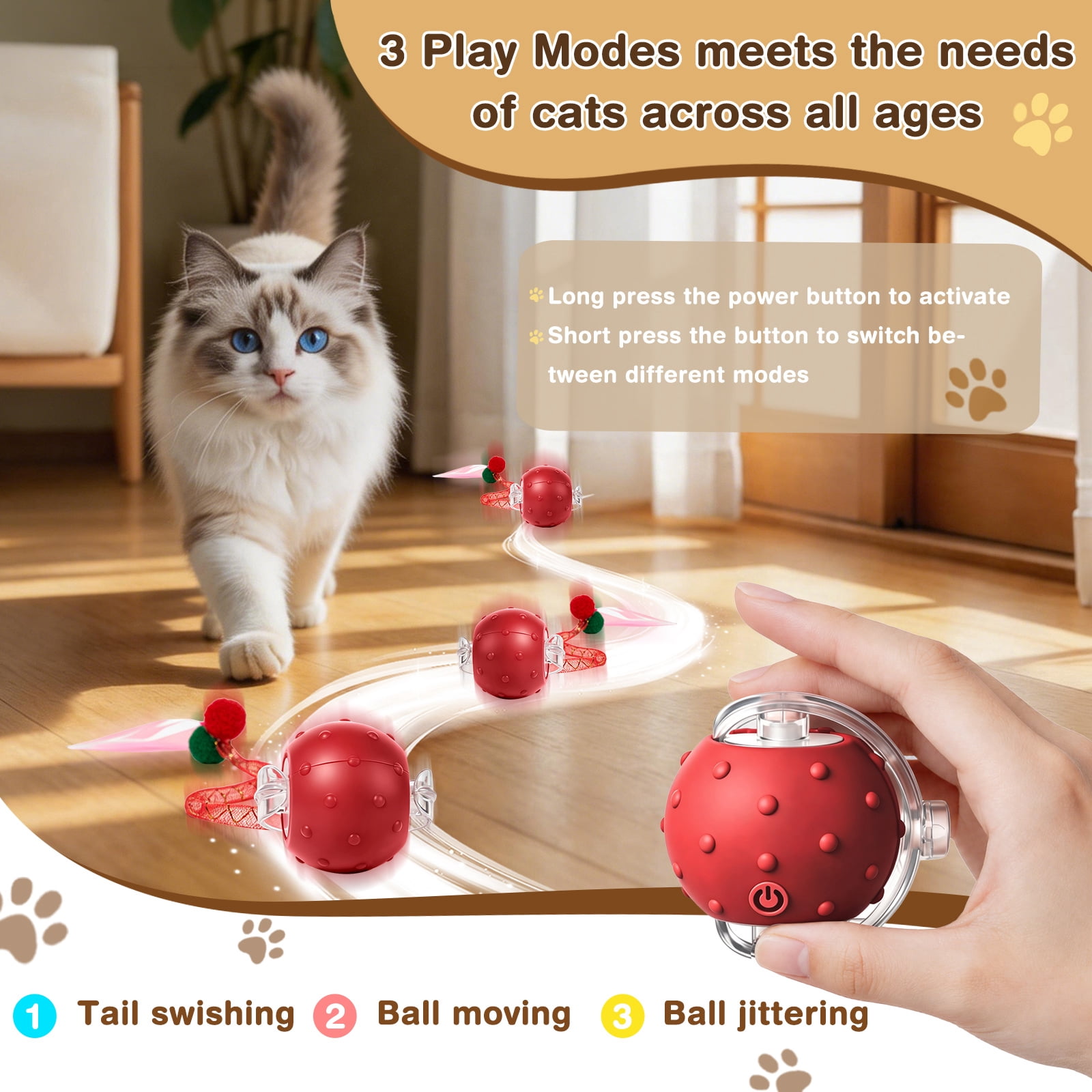 Risehigh Cat Toys for Indoor Cat Toy Smart Interactive Cat Toy Ball Rechargeable
