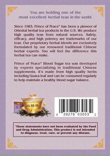 Prince of Peace Blood Sugar Herbal Tea, 18 Count Box, All Natural, Caffeine Free, Dietary Supplement