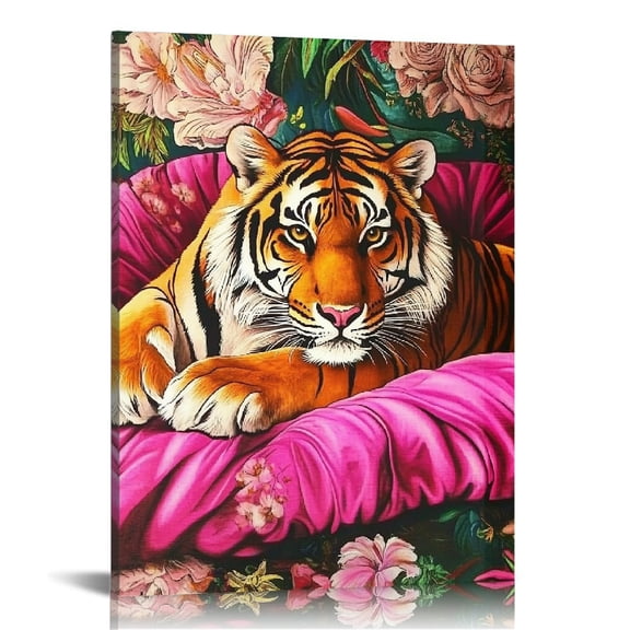 Autua Tiger Flowers Canvas Prints Wall Art for Home Office Decor 12x16 in