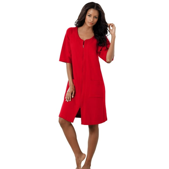 Dreams & Co. Plus Size Short French Terry Zip-Front Robe