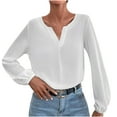 thumbnail image 1 of Haut Ample Mignon Uni à Manches Longues en Polyester pour Femmes (Blanc, L), 1 of 5