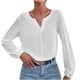 thumbnail image 1 of Blusas de manga larga para viaje de color sólido con cuello en V y encaje de satén para mujer Fridja  bvmnju3724, 1 of 9