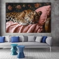 thumbnail image 3 of Mudket Framed Sleeping Leopard on Pink Pillow Canvas Wall Art, Cute Leopard Print Wall Decor for Bedroom, Cozy Animal Wall Art, Ready to Hang - 12"L x 8"W, 3 of 10