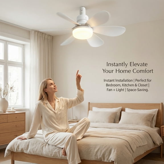 DURAMOXLQ 20-Inch Socket Fan Light, Screw In Ceiling Fan with Lights and Remote, 3-Color Dimmable LED, E26 Base, White