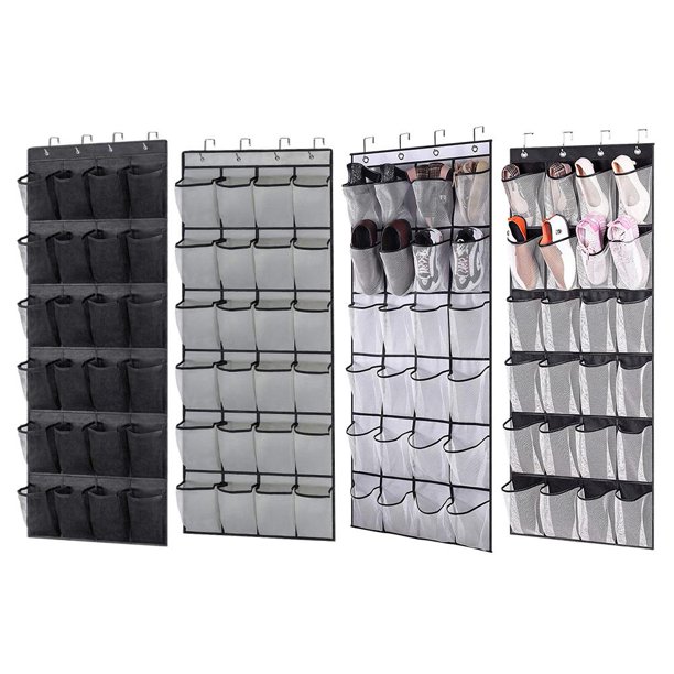 Bolsa de pared para el hogar de almacenamiento de 24 bolsillos no tejida con 4 ganchos de metal (negro)