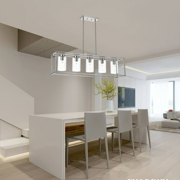 Melucee 5-light Farmhouse Pendant Lights Kitchen Island, Brushed Nickel Pendant Light Fixtures Hanging Lamp for Kitchen,