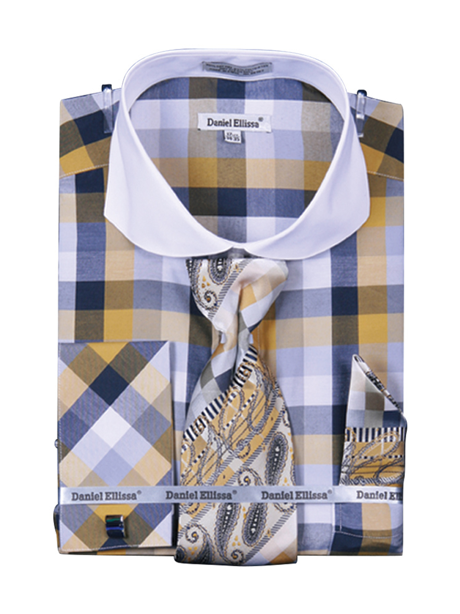 Men's Check Pattern Two Tone French Cuff Shirt Cufflinks