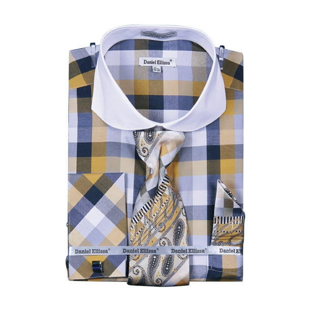 Men's Check Pattern Two Tone French Cuff Shirt Cufflinks