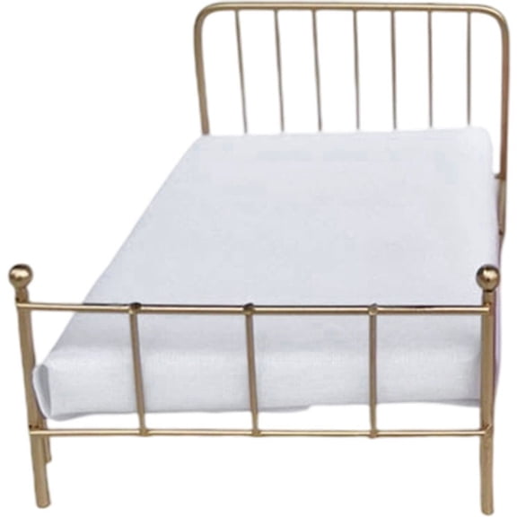 Jiibva 1:12 Dollhouse Furniture Bed, Metal Dollhouse Bed Iron Frame Single Bed Mini Bed Model Bedroom Scene Dollhouse Accessories