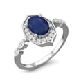 thumbnail image 2 of 7X5mm Oval Blue Sapphire 925 Sterling Silver Halo Designer Engagement Women Valentines Day Gifts Ring, 2 of 3