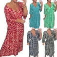 thumbnail image 4 of KelaJuan Women's Summer Bohemian Midi Dress Floral Print Half Sleeve V Neck Elastic Waist Loose Beach Dress, 4 of 4