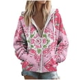 thumbnail image 4 of Women Hoodies Floral Print Long Sleeve Zip Up Sweatshirts Fashion Casual Drawstring Hooded Zipper Sweatshirt with Pockets Comfy Soft Hoodie Lightweight Jackets for Ladies, 4 of 6