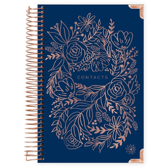 bloom daily planners Contact Book, Navy Embroidery, 6" x 8.25"