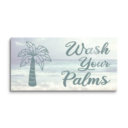 Wash Your Palms Sea Green Teal Palm Tree 16 x 8 Glass Wall Hanging Sign