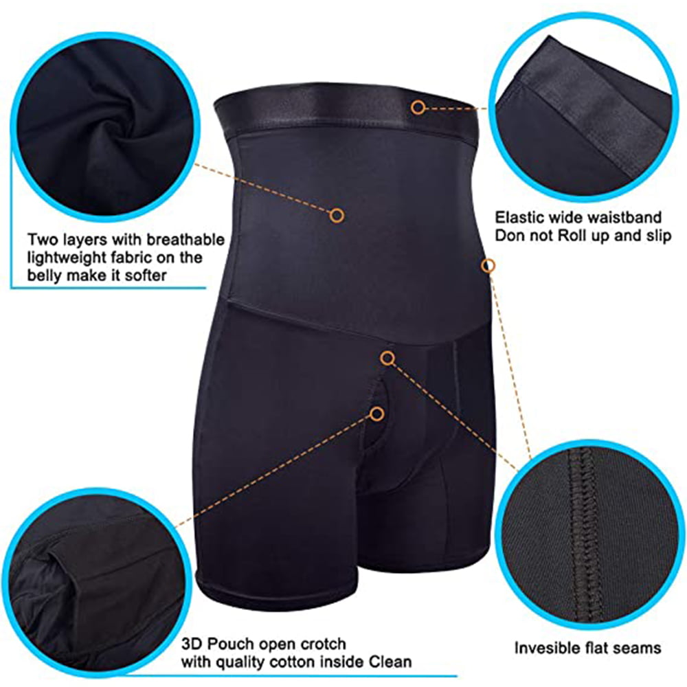 PULLIMORE Mens Tummy Control Shapewear Shorts High Waist SXLimming Body  Shaper Boxer Briefs (XL, Black)