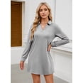 thumbnail image 3 of Women'S Autumn Dress 2025 Lapel Long Sleeve Casual Loose V-Neck Solid Color Sports Sweater Dress Light Gray XL, 3 of 5