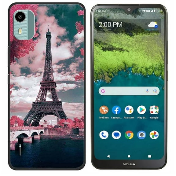 Phone Case for Nokia C110/ N156DL, Flexible Soft TPU Gel Patterned Cover (Pink Paris Tower)