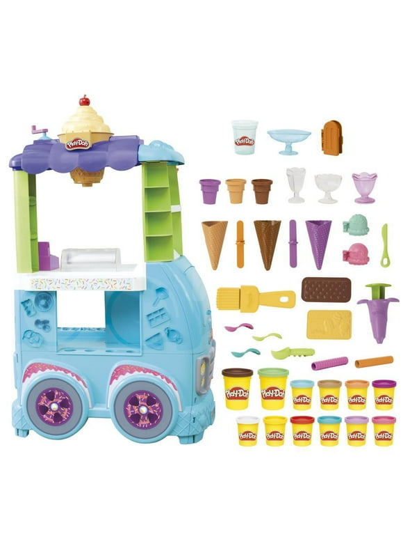 Play-Doh Kitchen Creations Ultimate Ice Cream Truck Playset with 27 Accessories, 12 Cans, Realistic Sounds