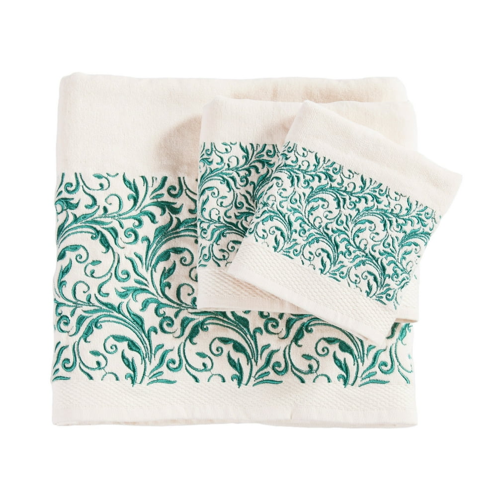 HiEnd Accents 3 PC Towel Set Scroll Pattern, 3pc Cream