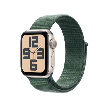 Apple Watch SE (2nd Gen) [GPS 40mm] Smartwatch with Starlight Aluminum Case with Lake Green Sport Loop