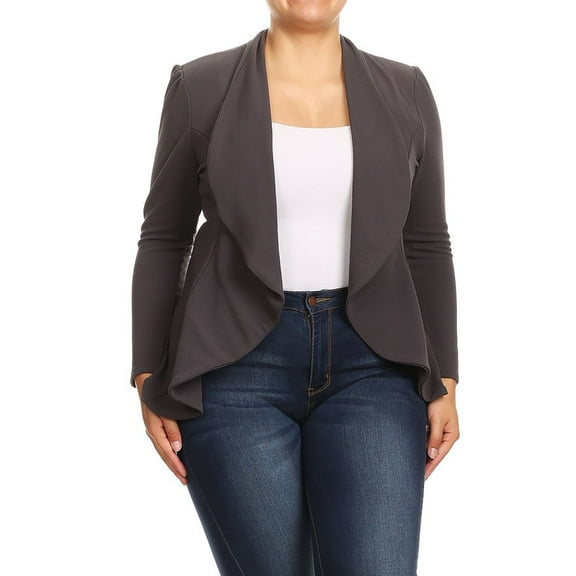 Women's Casual Plus Size Blazer Long Sleeve Open Front Solid and Print