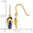 thumbnail image 4 of 14K Yellow Gold Polished Blue Enameled Flip Flop Shepherd Hook Dangle Earrings (Width 5.2) (Length 22) - Jbsp, 4 of 5