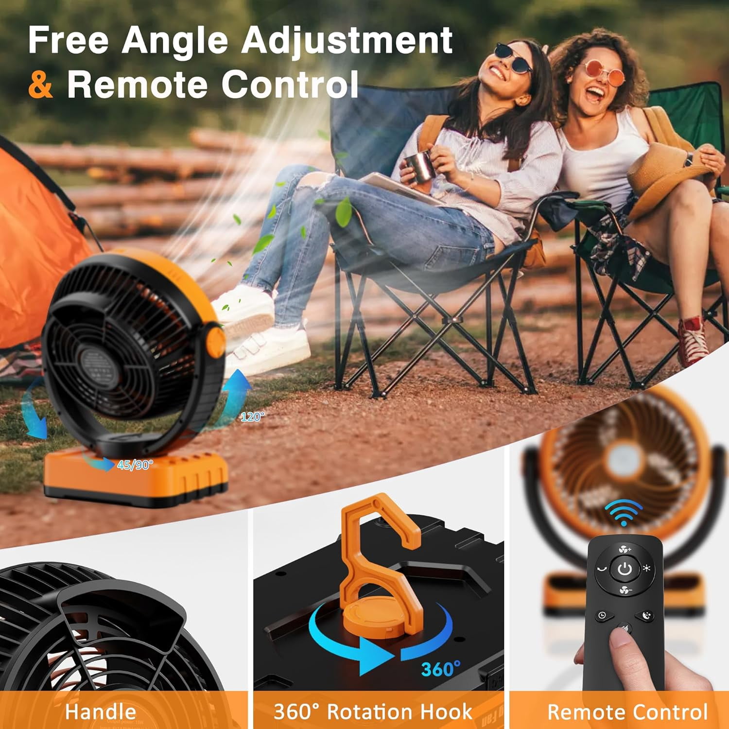 40000mAh Battery Operated Camping Fan - 136H Max Cooling, Rechargeable Battery Powered Oscillating Floor Fan with Charger, Remote & Hook, Portable for Tent Outdoor  Garage Hurricane Power Outage