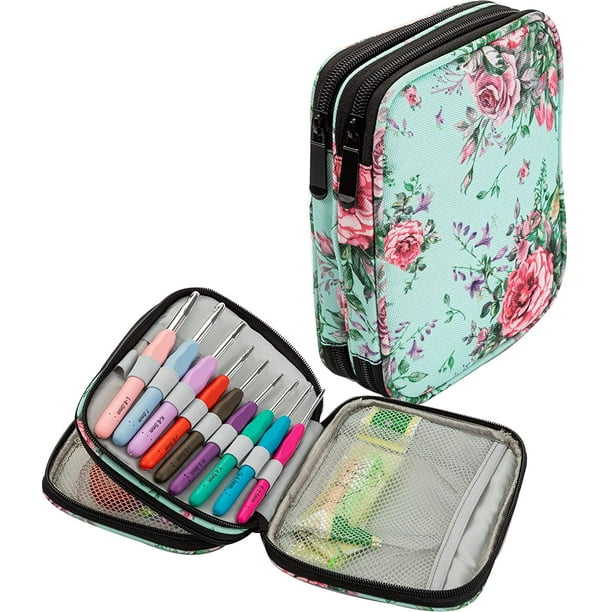 Crochet Hook Case Only , Travel Crochet Kit Organizer , Portable Storage  Bag for Crochet Needles Knitting Accessories , Lightweight and Compact ,  Easy to Carry , Floral Pattern 