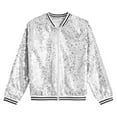 thumbnail image 5 of Alvivi Kids Girls Sequin Baseball Bomber Jacket Coat Sparkly Long Sleeve Zipper Blazer Jackets Silver 16, 5 of 7