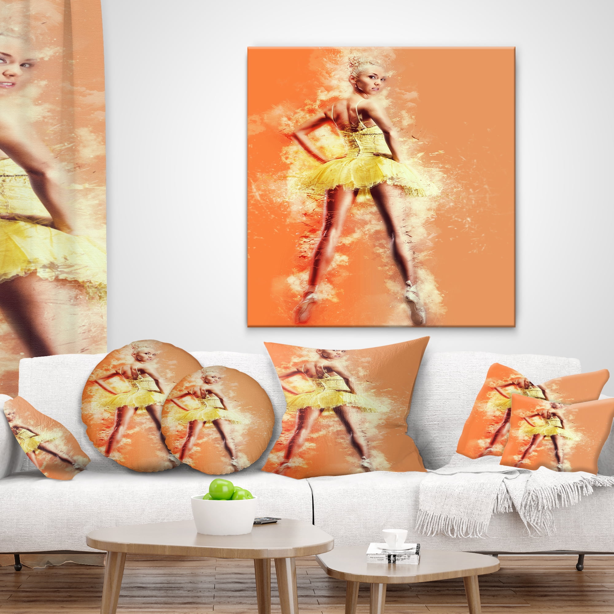 Designart Beautiful Ballerina in Yellow Tutu - Portrait Throw Pillow - 18x18