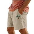 thumbnail image 2 of Shorts for Men Washed Crinkle Palm Tree Print Elastic Waist Straight-Leg Beach Shorts Beige M, 2 of 4