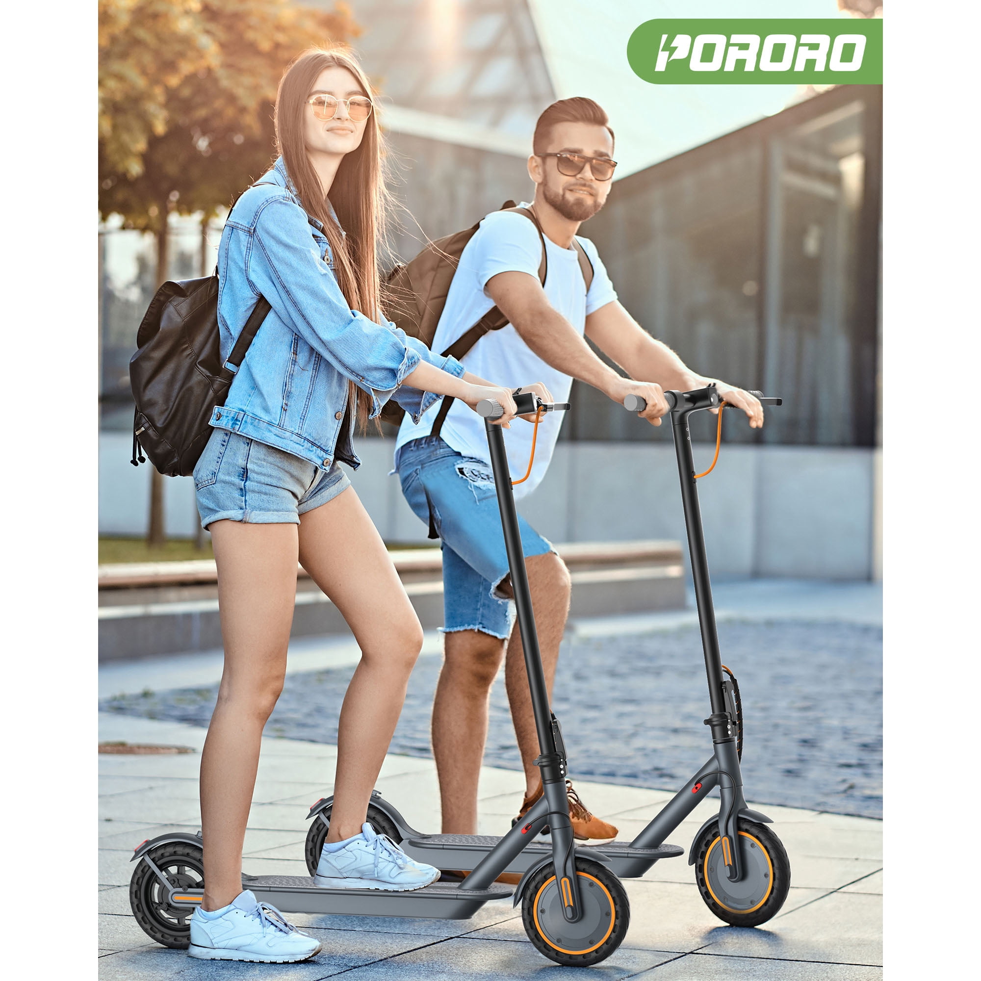 PORORO HES20 Electric Scooter for Adults, Max 19 Miles Range, with 8.5" Tires, 350W, 10.5Ah, 19MPH, Black