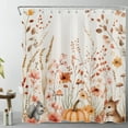 thumbnail image 2 of HVEST Fall Floral Pumpkin Shower Curtain with Rustic Wildflower Plant and Squirrel Design - Autumn Harvest Bathroom Decor, Waterproof Polyester Fabric, Includes 12 Hooks, 72x72 Inches, 2 of 8