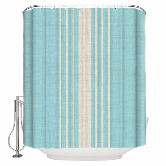 Aqua Beige Striped Bathroom Shower Curtains with 12 Hooks Polyester Waterproof Shower Curtain for Stalls and Bathtubs Modern Farmhouse Retro Lines Decorative Bathroom Privacy Curtain 66x72 Inches
