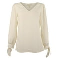 thumbnail image 5 of Women's Patterned V-Neck Tie Sleeve Top Blouse Small, 5 of 5