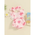 thumbnail image 4 of Aojekbee Baby Girls Summer Romper Flying Sleeve Tiered Ruffle Floral Romper with Headband, 4 of 10