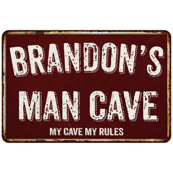 BRANDON'S Man Cave Sign Garage Mancave Decor Accessories Signs Vintage Retro Rustic Tin Wall Art Name Home Beer Dads Gift 8 x 12 Matte Finish Metal 108120003374